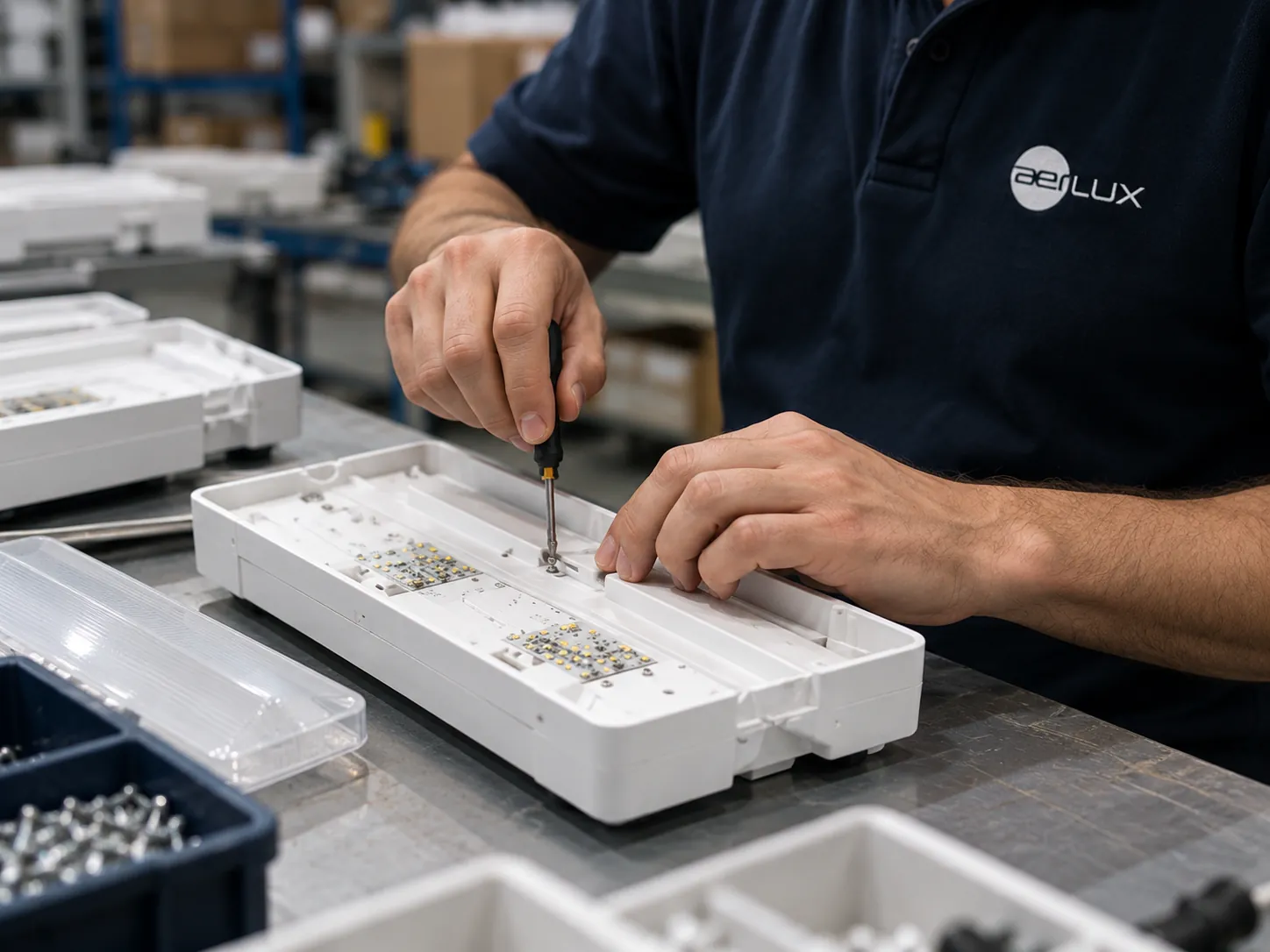 Fabricación de luminarias de emergencia AERLUX
